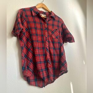 Billabong Relaxed Plaid Cotton Button-Up Top - Size Medium